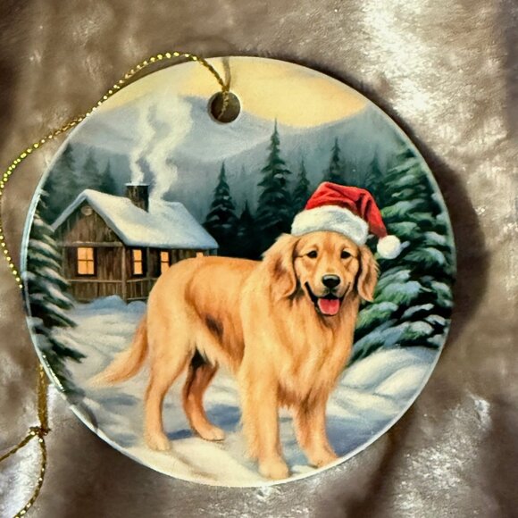 Ceramic Christmas Ornament - Watercolor Golden Retriever - Picture 1 of 1